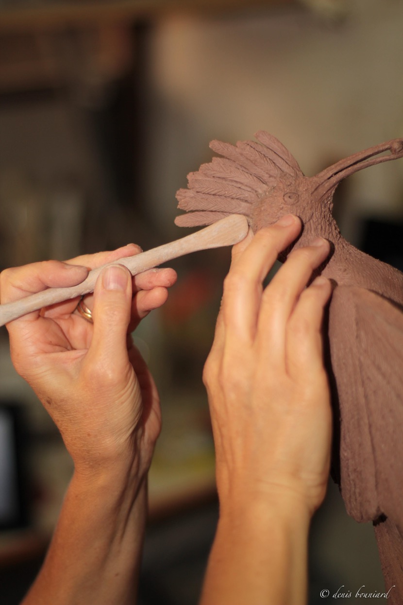 9-olivia tregaut sculpture-atelier-travail sur la huppe fasciée - copie